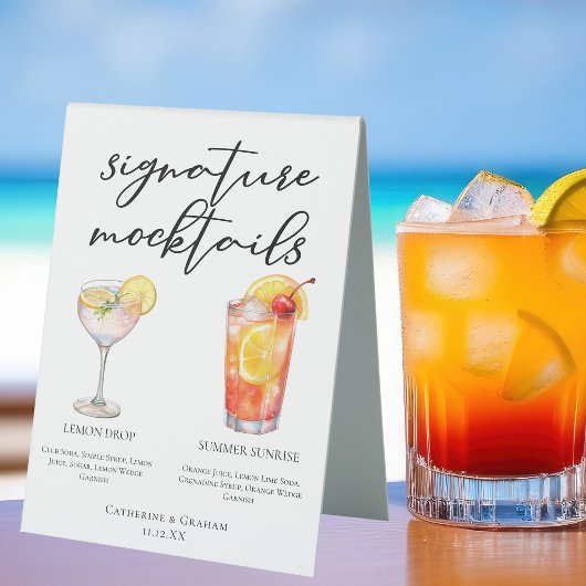 Plaque De Table Menu de Mocktails de mariage Lemon Drop Summer Sun