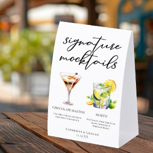 Plaque De Table Menu de Mocktails de Mariage Martini Mojito au Cho