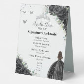 Plaque De Table Menu des boissons alimentaires Floral Quinceañera (Verso)