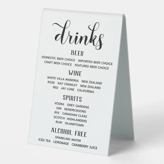 Plaque De Table Menu des boissons classiques Panneau permanent (Verso)