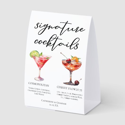 Plaque De Table Menu des Cocktails Cosmopolitan Cherry French 75 (Recto)