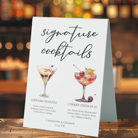 Plaque De Table Menu des cocktails Espresso Martini Cherry French