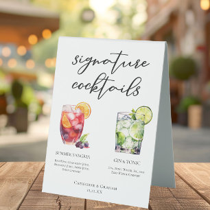 Plaque De Table Menu des Cocktails Signature Sangria Gin & Tonic