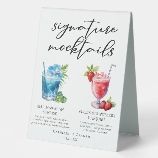 Plaque De Table Menu d'été Mocktails Signature Plage (Recto)