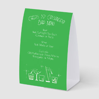 Plaque De Table Menu du bar vert pour la fête de fin d'études Cap