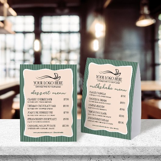 Plaque De Table Menu du Restaurant Café à Rayures Vertes et Cadre
