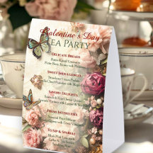 Menu du thé de Galentine du jardin papillon Rococo