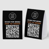 Plaque De Table Menu et commande par code QR Noir (Recto/verso)