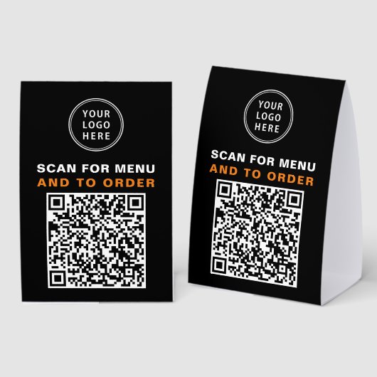 Plaque De Table Menu et commande par code QR Noir (Recto/verso)