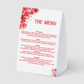 Plaque De Table Menu floral rouge romantique , Menu de mariage (Verso)