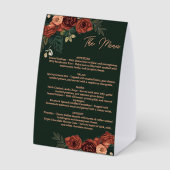 Plaque De Table Menu floral vert foncé romantique ,Menu de mariage (Verso)