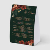 Plaque De Table Menu floral vert foncé romantique ,Menu de mariage (Recto)