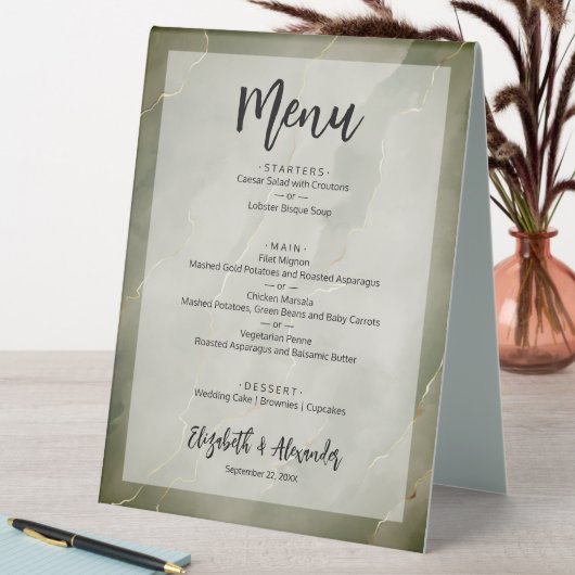 Plaque De Table Menu Mariage Budget Dark Green Gold Marble (En SItu (Tableau))