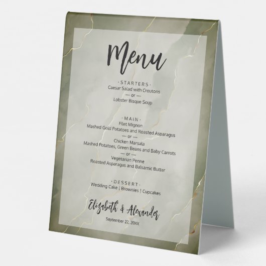 Plaque De Table Menu Mariage Budget Dark Green Gold Marble (Verso)