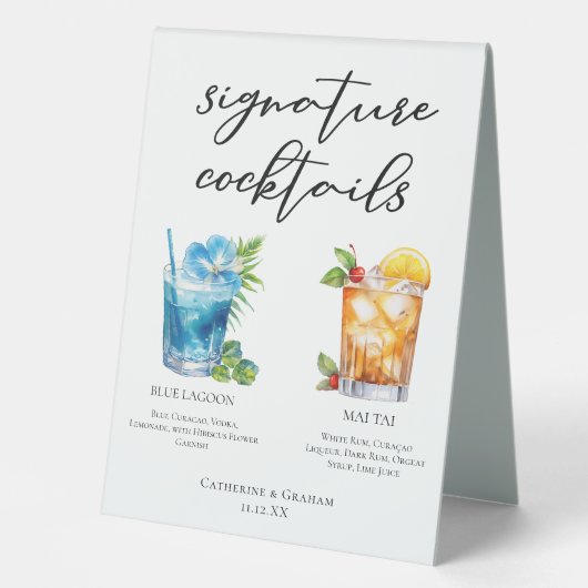 Plaque De Table Menu Mariage Cocktails Signature Tropical (Recto)