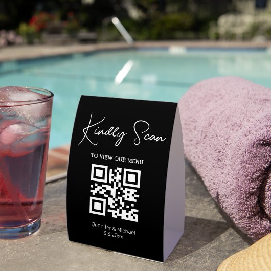 Plaque De Table menu mariage de code qr noir et blanc (InVersositu (sur table))