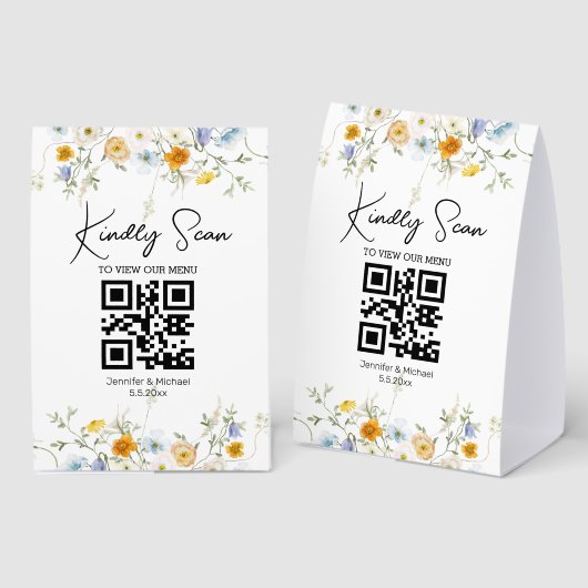 Plaque De Table menu mariage simple à la mode qr code (Recto/verso)