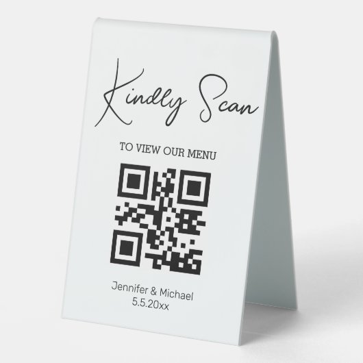 Plaque De Table menu mariage simple et tendance qr code (Verso)
