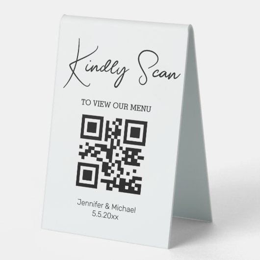 Plaque De Table menu mariage simple et tendance qr code (Recto)