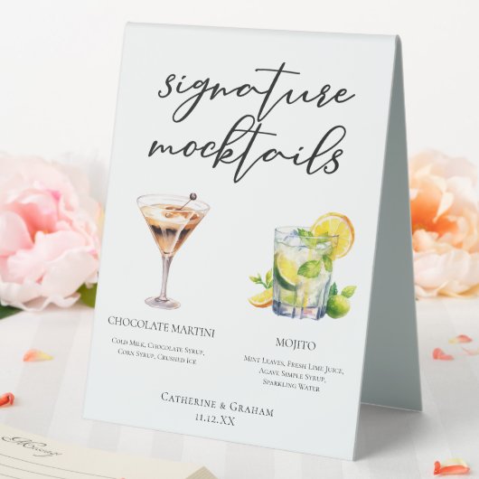Plaque De Table Menu Mocktail Mojito Vierge Martini au Chocolat (In SItu (Mariage))