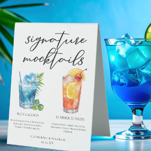 Plaque De Table Menu Mocktails Blue Lagoon Summer Sunrise
