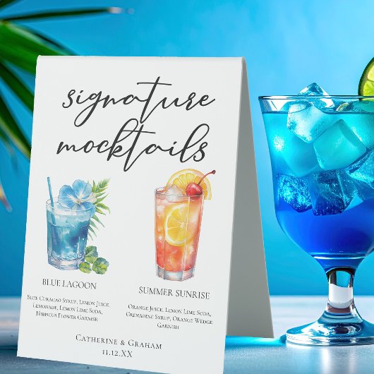 Plaque De Table Menu Mocktails Blue Lagoon Summer Sunrise