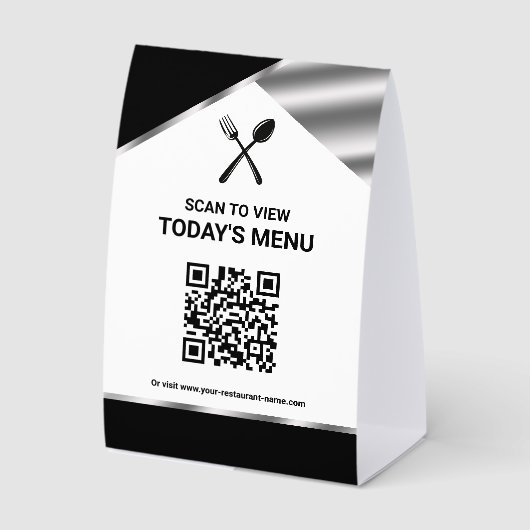 Plaque De Table Menu noir de code QR sans contact de restaurant (Recto)