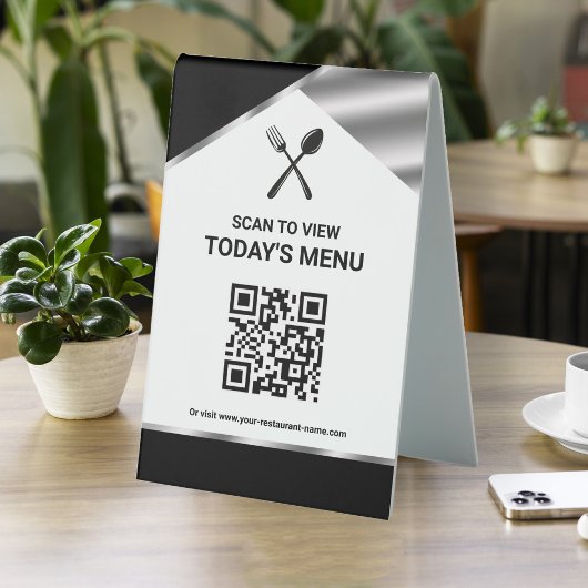 Plaque De Table Menu noir de code QR sans contact de restaurant