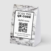 Plaque De Table Menu numérique QR Code Marbre Noir & Blanc  Papier (Verso)