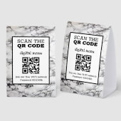 Plaque De Table Menu numérique QR Code Marbre Noir & Blanc  Papier (Recto/verso)