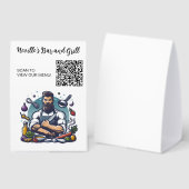Plaque De Table Menu QR Code Chef en cuisine modifiable (Recto/verso)
