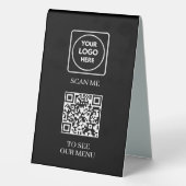 Plaque De Table Menu QR Code Noir | Logo Moderne Sans Contact (Verso)