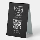 Plaque De Table Menu QR Code Noir | Logo Moderne Sans Contact (Recto)