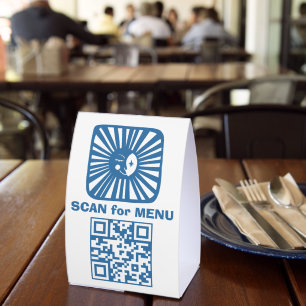 Plaque De Table MENU QR SCAN Lune Brillante Bleu Mignon Charmant