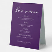 Plaque De Table Menu Royal Purple White Mariage Bar (Verso)