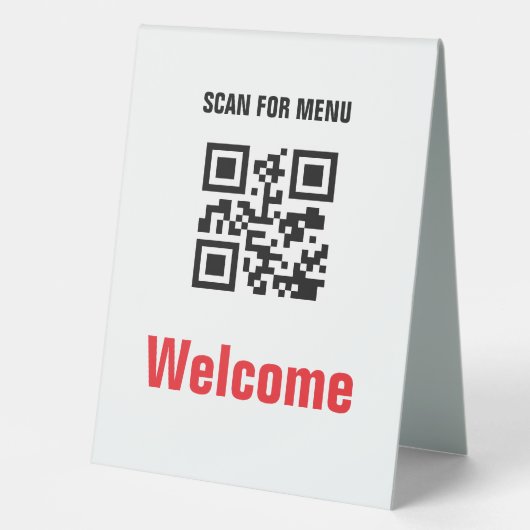 Plaque De Table Menu scannable sans contact QR Code noir blanc (Recto)