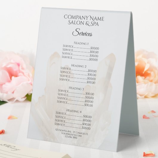 Plaque De Table Menu Services Salon Spa de Crystals blancs (In SItu (Mariage))