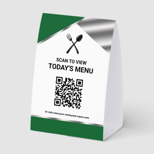 Plaque De Table Menu vert QR code sans contact de restaurant (Verso)