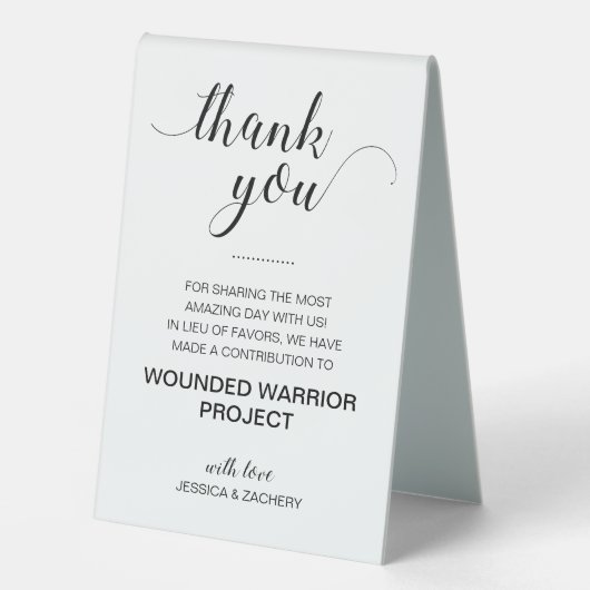 Plaque De Table Merci Mariage de dons de bienfaisance (Recto)