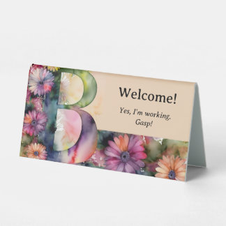 Plaque De Table Message de bureau drôle en aquarelle florale B