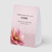 Plaque De Table Minimalist Pink and Gold Poppy Wedding (Verso)