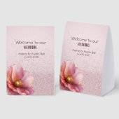 Plaque De Table Minimalist Pink and Gold Poppy Wedding (Recto/verso)