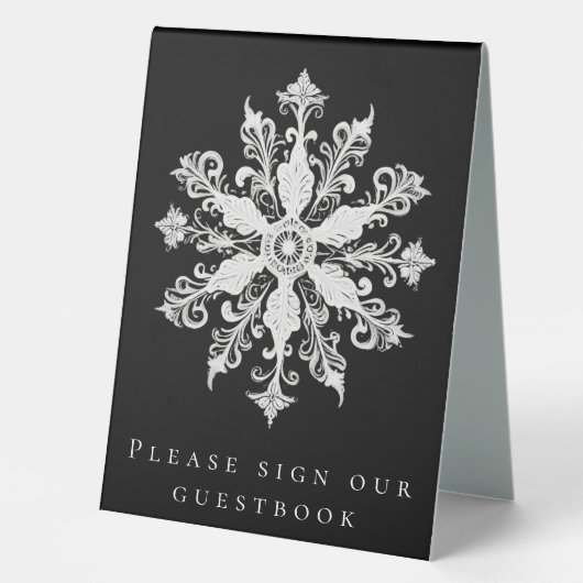 Plaque De Table Minimalist Snowflake Wedding | Black (Recto)