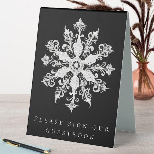 Plaque De Table Minimalist Snowflake Wedding | Black (En SItu (Tableau))