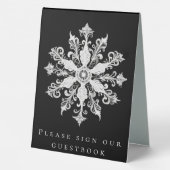 Plaque De Table Minimalist Snowflake Wedding | Black (Verso)