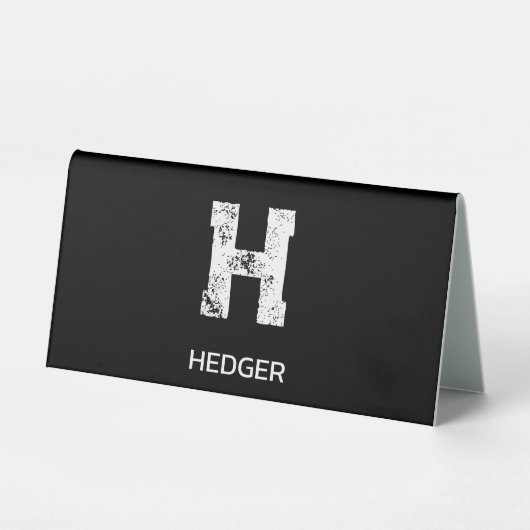 PLAQUE DE TABLE MINIMALIST WHITE ONE LETTER MONOGRAM NAME BLACK (Recto)