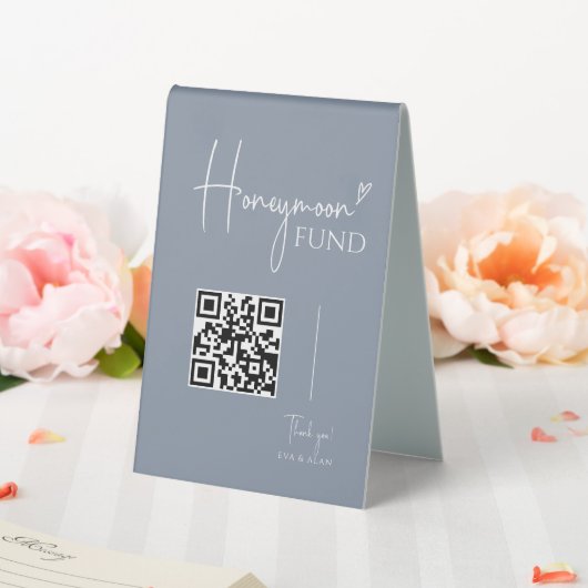 Plaque De Table Minimum Dusty Blue Mariage Honeymoon Fund QR Code (In SItu (Mariage))