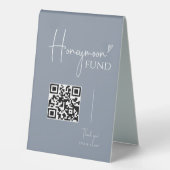 Plaque De Table Minimum Dusty Blue Mariage Honeymoon Fund QR Code (Recto)