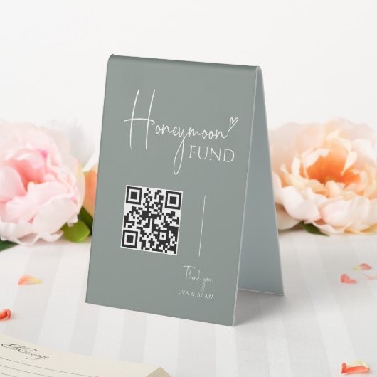 Plaque De Table Minimum Sage Green Mariage Honeymoon Fund QR Code (In SItu (Mariage))