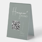 Plaque De Table Minimum Sage Green Mariage Honeymoon Fund QR Code (Recto)